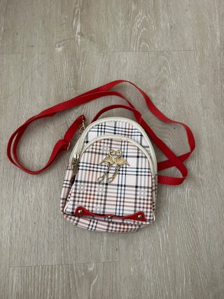 Bolso niña cuadros rojo y beige
