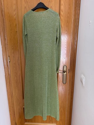 Vestido largo Zara brillos verde y plata