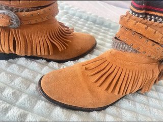 Botas Zara Piel Talla 41 Flecos Hebillas