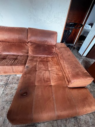 Negociable Sofá chaise longue marrón tela