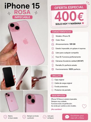 iPhone 15 Rosa 128GB Impecable