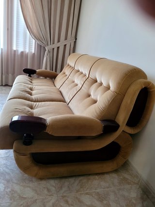 Conjunto de 3 sofas vintage beige tela