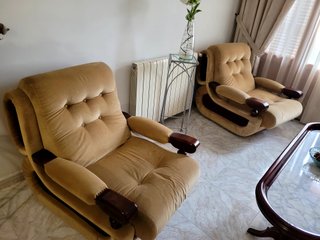 Conjunto de 3 sofas vintage beige tela