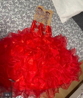 Vestido de fiesta niña rojo y dorado
