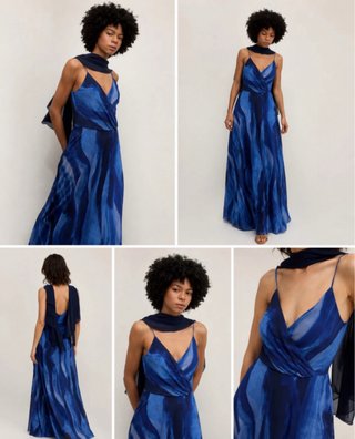 Vestido largo invitada azul estampado