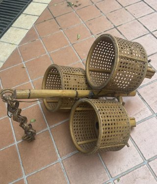 Lampadario vintage vimini e bambù