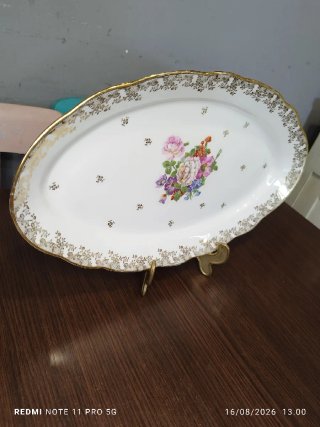 Fuente porcelana francesa vintage floral dorada