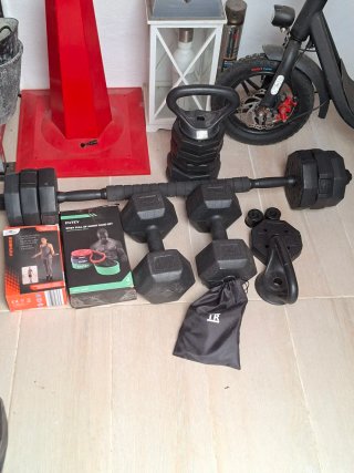 Set de pesas y accesorios fitness. OJO NO EN vio