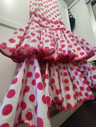 Vestido de sevillanas lunares rosa y blanco 38/40
