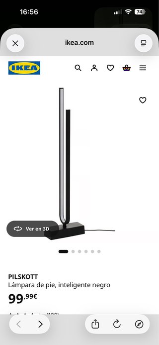 Lámpara de pie LED Ikea Pilskott Negra