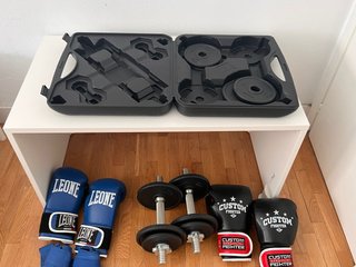 Pesas y guantes de boxeo Leone y Custom Fighter