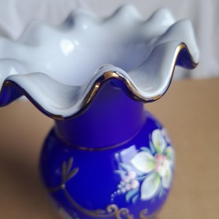 Vaso in Cristallo Bohemia Blu Cobalto Vintage 20cm