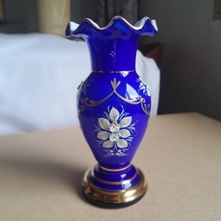 Vaso in Cristallo Bohemia Blu Cobalto Vintage 20cm