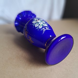 Vaso in Cristallo Bohemia Blu Cobalto Vintage 20cm