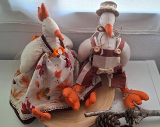Pareja Gansos Decoración Otoño