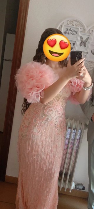 Vestido de fiesta rosa y dorado