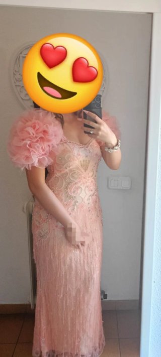 Vestido de fiesta rosa y dorado