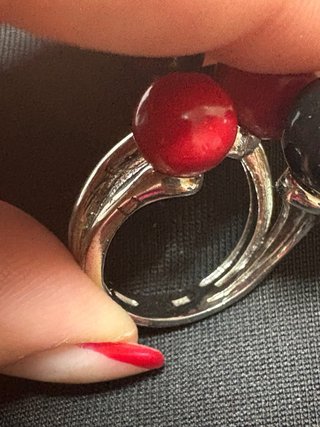Anello Argento 925 con Sfere Rosse e Nere