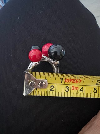 Anello Argento 925 con Sfere Rosse e Nere
