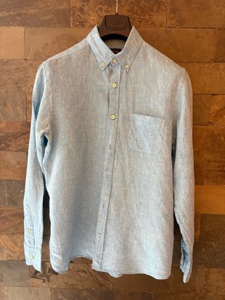 Camisa Lino Azul Claro Hombre Massimo Dutti