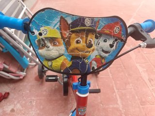 Bicicleta infantil roja y azul
