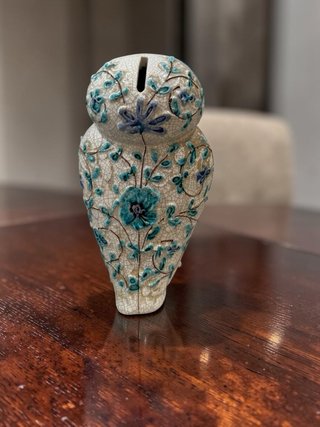 Scatola per risparmio vintage gufo in ceramica blu