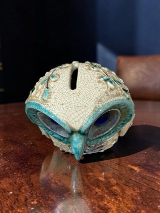 Scatola per risparmio vintage gufo in ceramica blu