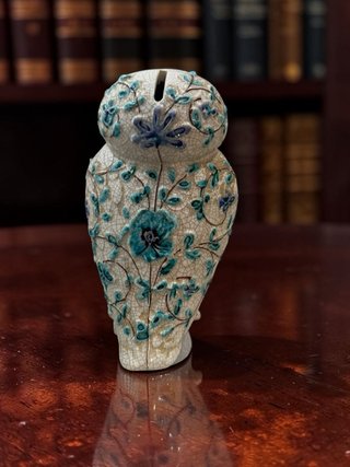Scatola per risparmio vintage gufo in ceramica blu