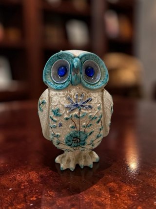 Scatola per risparmio vintage gufo in ceramica blu