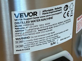 Destilador Agua VEVOR 6L Acero Inox 900W