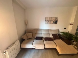 Sofa Chaiselonge tela beige y marrón de 4 plazas