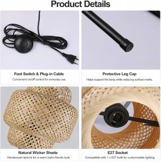 Lámpara de pie Boho Mimbre Natural