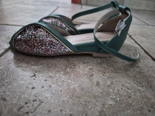 Sandali donna glitter argento e verde acqua
