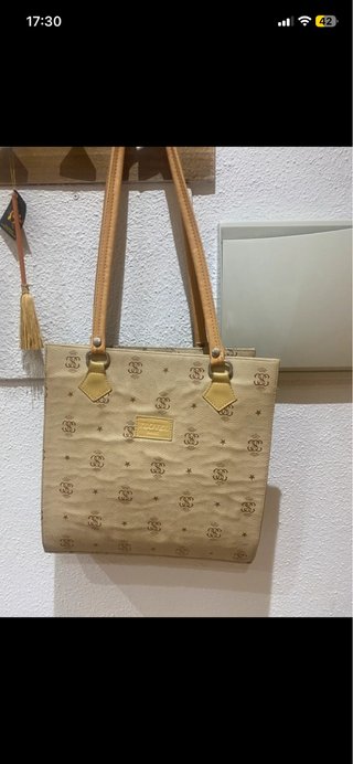 Bolso de mano mujer beige y marrón