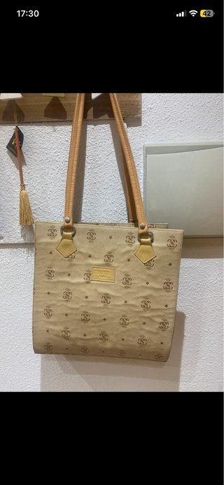Bolso de mano mujer beige y marrón