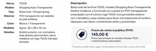 Bolso TOUS transparente con logo