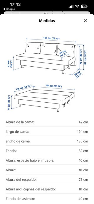 Sofá Cama Ikea Gris Tela