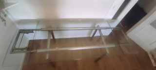 Mesa de comedor cristal patas metal plateado