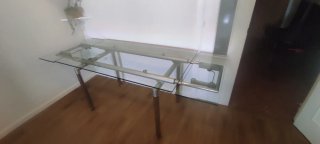 Mesa de comedor cristal patas metal plateado
