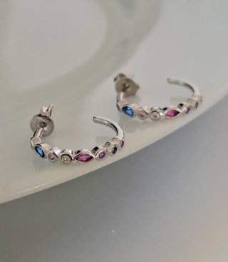 Pendientes Aro Plata Circonitas Colores