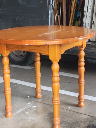 Mesa redonda madera pino y cristal