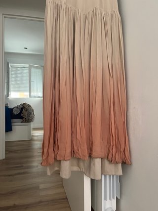 Vestido largo Tintoretto beige y rosa