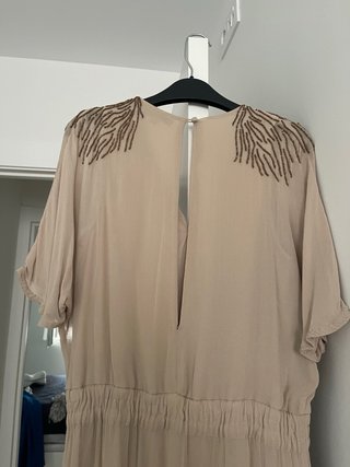 Vestido largo Tintoretto beige y rosa