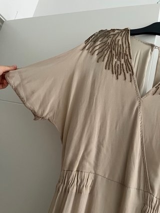 Vestido largo Tintoretto beige y rosa