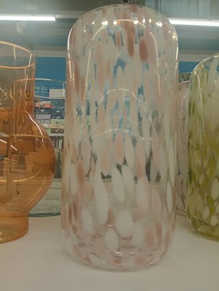 Vaso in vetro bianco e rosa 32 cm