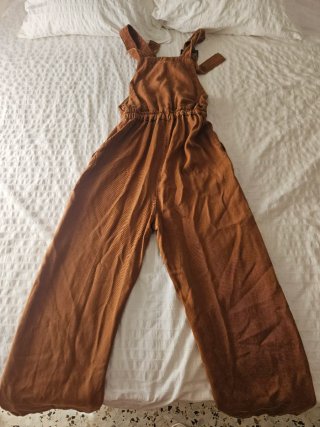 Mono ancho marrón Zara con bolsillos