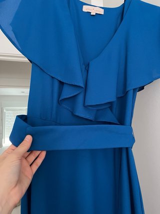 Vestido largo azul eléctrico con volantes