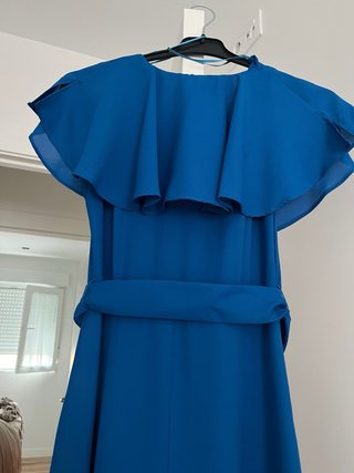 Vestido largo azul eléctrico con volantes