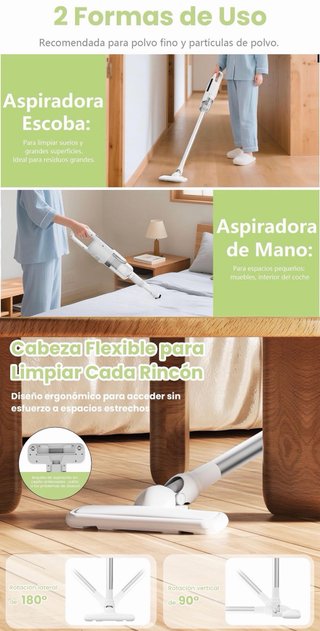 Aspiradora Inalambrica Ligera 1.25KG 28000Pa 35Min