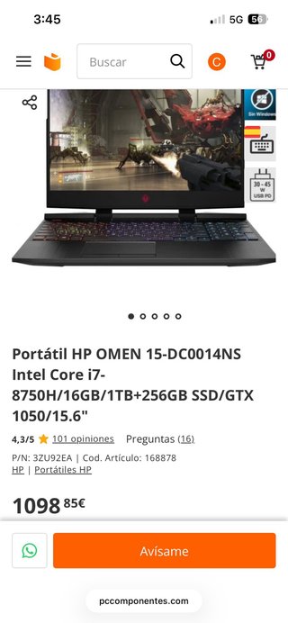 Ordenador Portátil HP Omen Negro